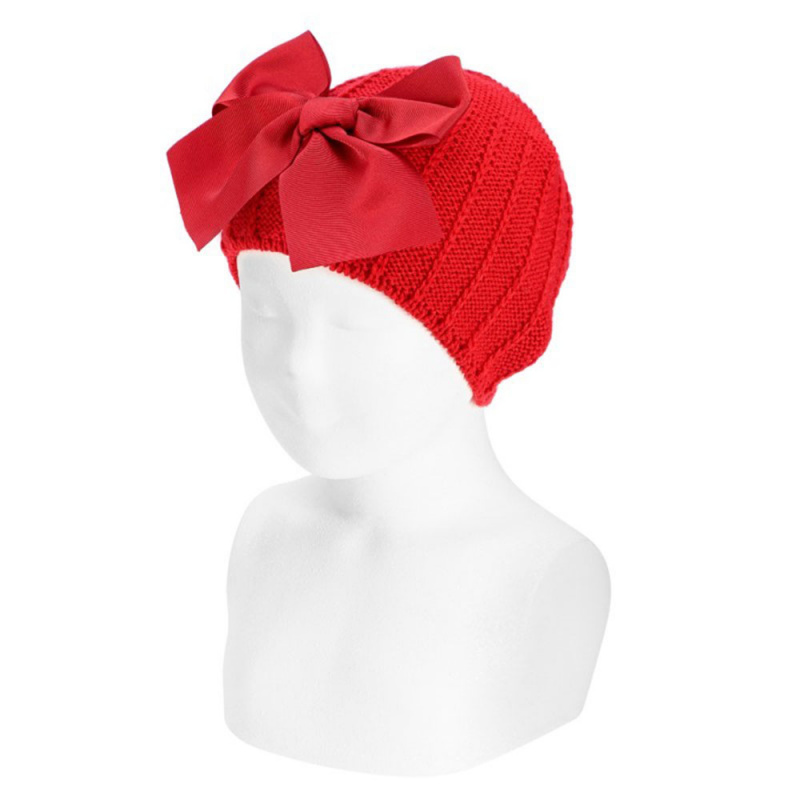 cappello tricot cappellino completo scaldacollo fiocco vellutino bordeaux  rosso scuro condor bimba bambina neonata i piccoli tesori